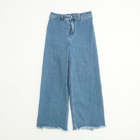 Billabong Wide Leg Cropped Jeans Womens Size 28 Frayed Raw Hem Denim Casual - Picture 1 of 11
